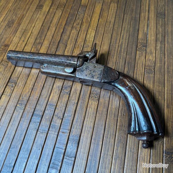 PISTOLET JUXTAPOSÉS GROS CALIBRE 14 mm A BROCHE NAPOLÉON lll DEFENSE CHASSE  VÉNERIE