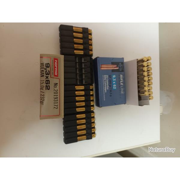 Lot de munition 9.3x62 15 norma vulcan et 17 ppu