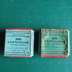 2 boîtes anciennes de 100 cartouches incomplètes - calibre 22 - long rifle 5mm/5