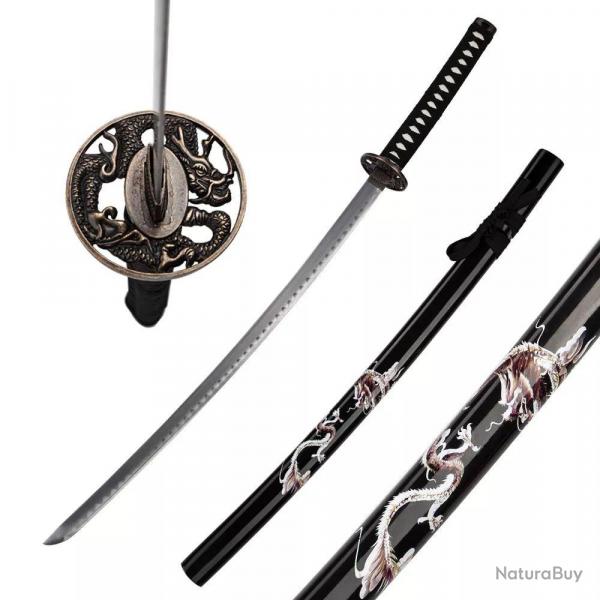 KATANA DECO LAME ACIER MOTIF DRAGON NOIR