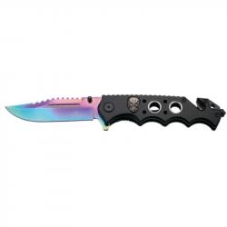 COUTEAU PLIANT TACTIQUE THIRD MOTIF TETE DE MORT RAINBOW