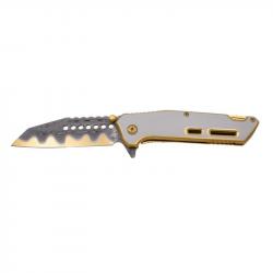 COUTEAU PLIANT THIRD GRIS ET DORE LAME MOTIF DAMASSE DORE
