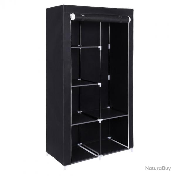 Armoire de rangement penderie dressing 170 x 88 x 45 cm en tissu non-tiss porte-manteau noir 12_00