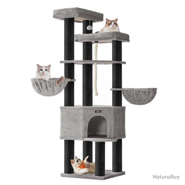 Grand arbre à chat tour de jeux pour chat à plusieurs niveaux 55 x 55 x 186,7 cm poteaux en sisal d