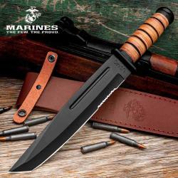 Couteau United Cutlery USMC Tanto Survival Machete Lame Acier Inox Manche Cuir Etui Cuir UC3476