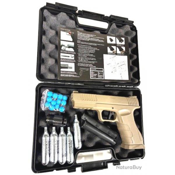 Pack Malette Pistolet de dfense GS50 16 joules TAN+ 2 Chargeurs - Gunsmith