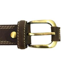 Ceinturon cuir marron avec surpiqûres 120 cm