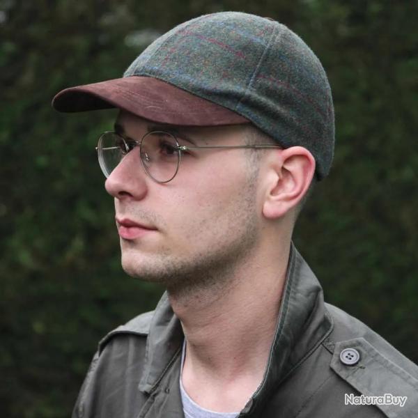 Casquette  carreaux rglable laine polyester kaki marron