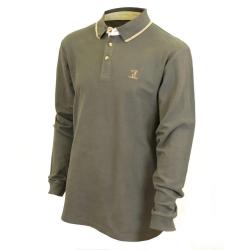 Polo brodé manches longues 3 boutons coton piqué kaki S à 3XL