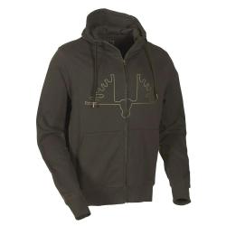 Sweat capuche Ultra full zip coton sérigraphié vert kaki S à 2XL