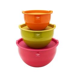 Saladiers acier inoxydable multicolores avec couvercles x3