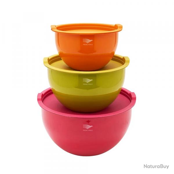Saladiers acier inoxydable multicolores avec couvercles x3