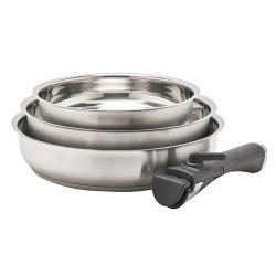 Lot de 3 Poêles acier inoxydable diamètres 20, 24 et 26 cm