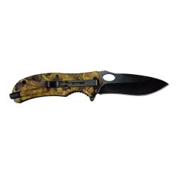 Couteau de chasse pliant lame acier inox noire 9cm forest kaki