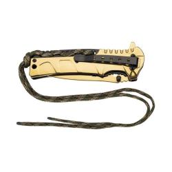 Couteau lame acier doré manche acier inox 12cm avec paracorde