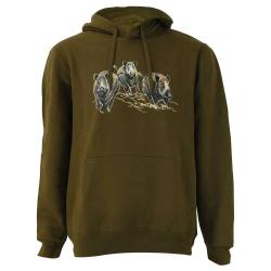 Sweat à capuche 3 sangliers coton polyester kaki M à 3XL XL