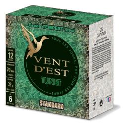 Boite de 25 cartouches bourre jupe 12/70 vent d'est green tempest 6