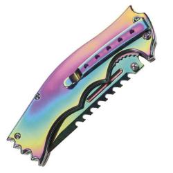 Couteau Rainbow lame dos cranté acier manche acier 12cm
