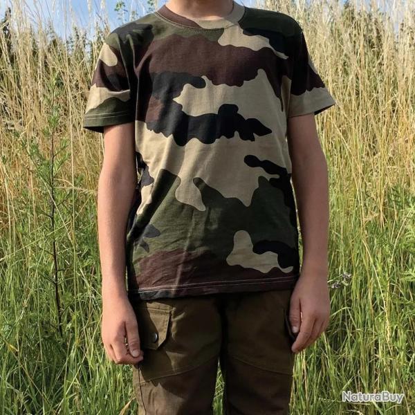 T shirt enfant double piquage 100 coton camo CE 4 à 14 ans