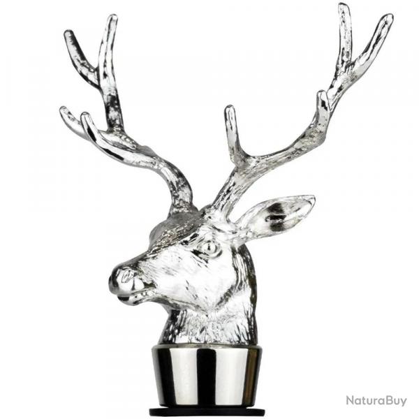 Bouchon de bouteille de vin cerf en métal zinc argenté noir 13cm