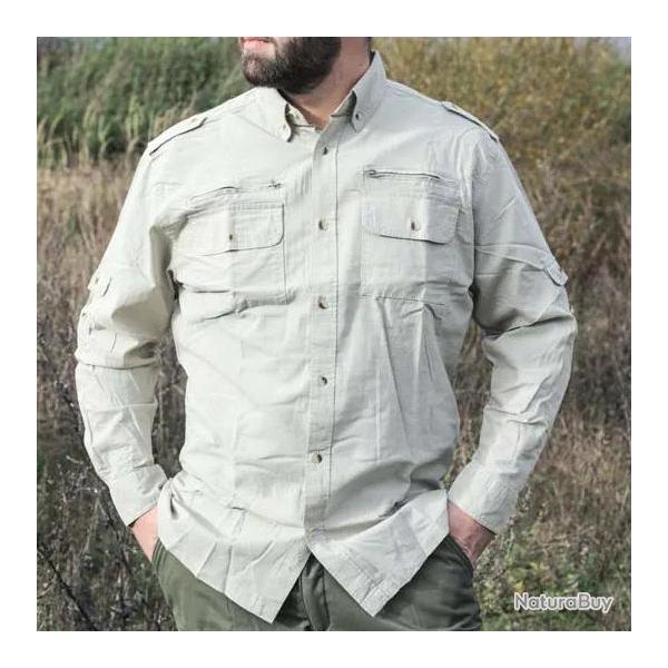 Chemise Authentic multipoches boutons coton beige S  3XL XL
