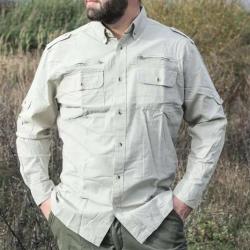 Chemise Authentic multipoches boutons coton beige S à 3XL