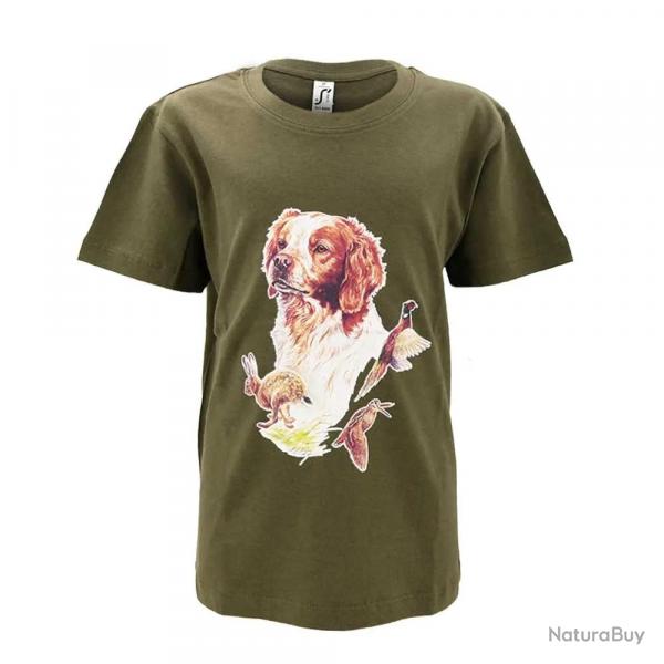T-shirt enfant scène de chasse 100% coton kaki 6 à 12 ans 8 ans