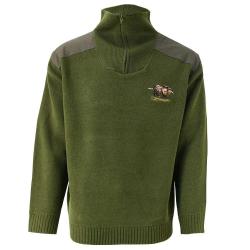 Pull col zippé Camionneur sanglier laine acrylique kaki à 3XL