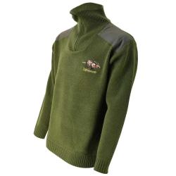 Pull col zippé Camionneur sanglier laine acrylique kaki S à 3XL XL