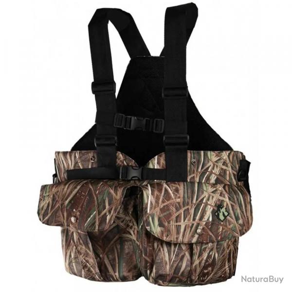 Gilet harnais de chasse adaptable multi poches camo roseaux