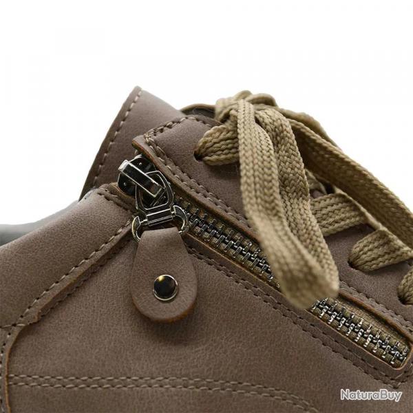 Baskets femme lacet fermeture éclair PU aspect cuir taupe 36 à 41 36