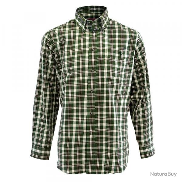 Chemise chasse à carreaux boutons coton tissé fond vert S à 4XL L