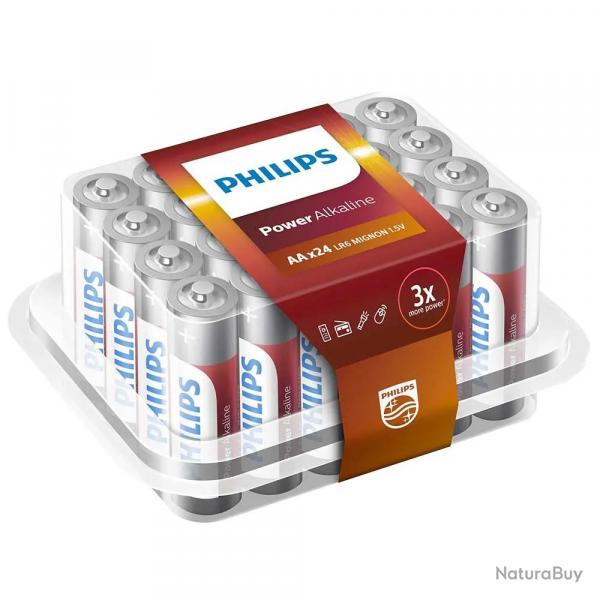 Lot 24 Piles Alcalines Philips Puissance longue dure AA