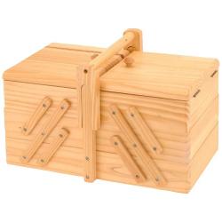 Boîte couture bois pin 3 couches 5 sections séparateur extensible 30x18x19cm