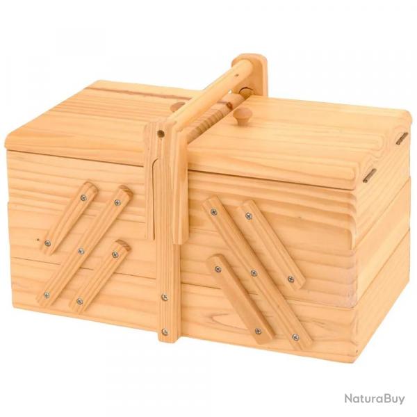 Bote couture bois pin 3 couches 5 sections sparateur extensible 30x18x19cm