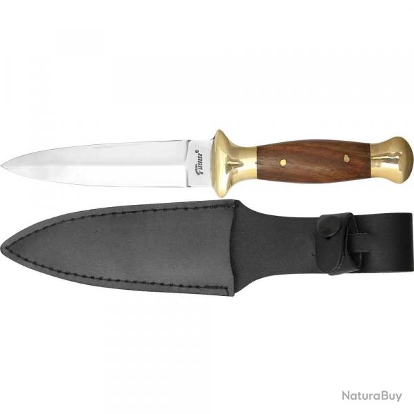Couteau Boot 9" lame inox 11cm manche bois tui cuir L23cm