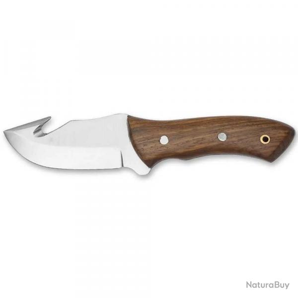 Couteau  dpecer 17cm lame acier inox manche bois tui cuir