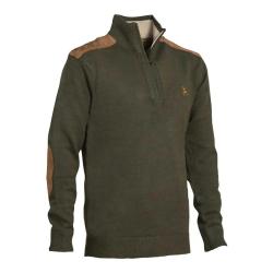 Pull Fox Zippé Kaki Acrylique Laine Empiècements Suédine XL