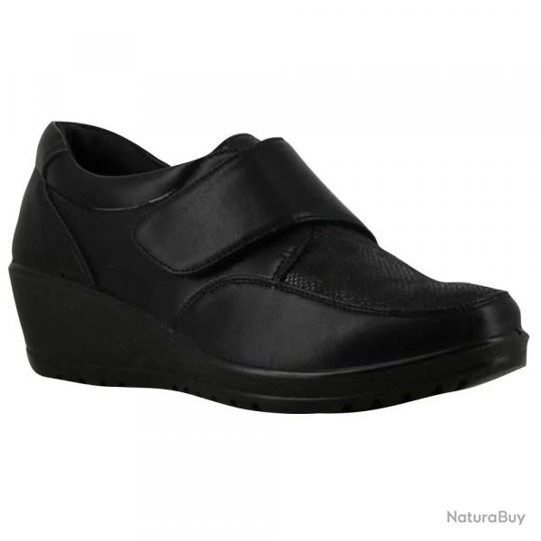 Chaussures scratch noir talon compens PU - Fermeture pratique 40