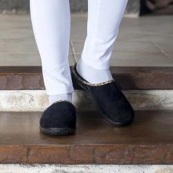 Chaussons mules Tara noirs effet pêche bordure léopard textile 41