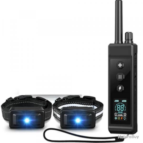 Collier dressage 2 chiens 8 tons 16 vibrations IP67 rechargeable