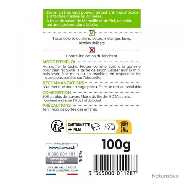 Savon détachant fiel de boeuf textile 100g Starwax
