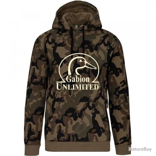 Sweat capuche camo Woodland 80% coton 280g poche ventrale L