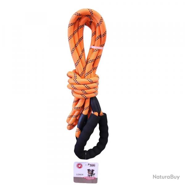 Longe réfléchissante orange nylon avec poignée et mousqueton 15m