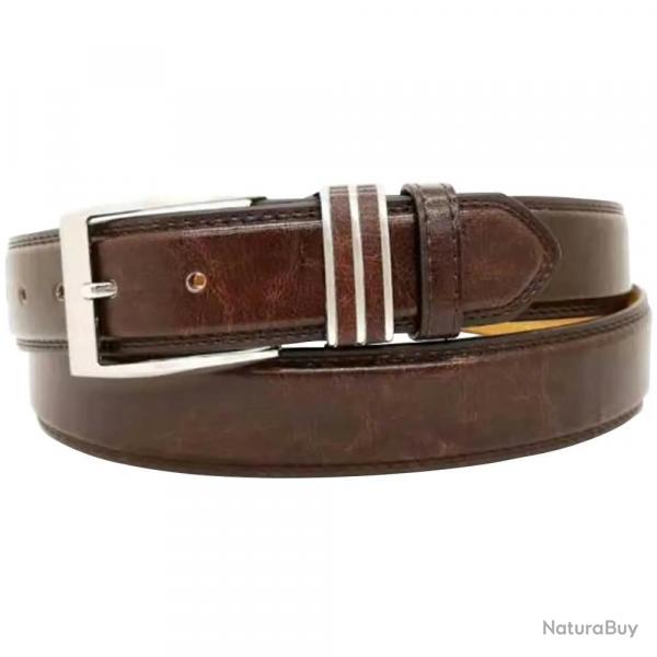 Ceinture Marron Synthétique Boucle Métallique Résistante 125 cm