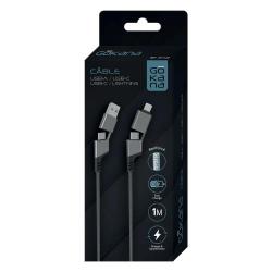 Câble USB 4 en 1 USB-A/USB-C vers USB-C/Lightning 1m