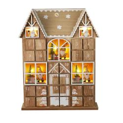 Calendrier de l'avent en bois lumineux maison 24 tiroirs