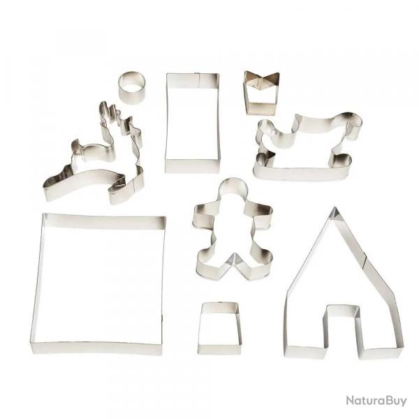 Kit 9 emporte-pièces Noël 3D bonhomme traineau cerf maison