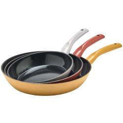 3 Poêles Vitamine Alu Forgé Ø20/24/28cm Manche Bakélite