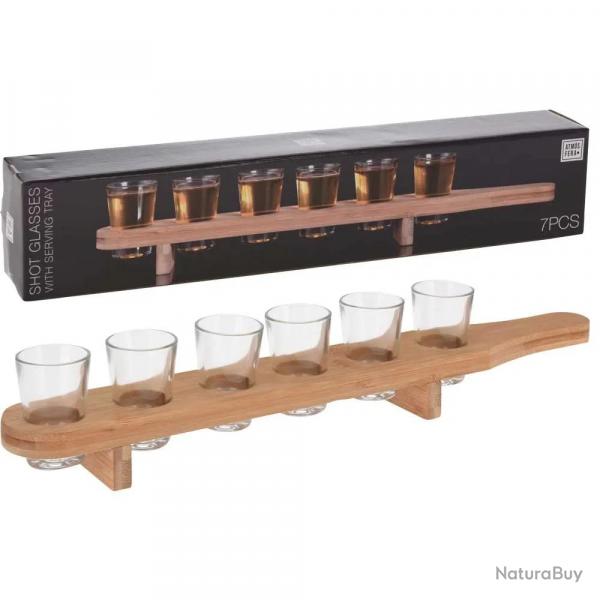 6 verres à shot 40 ml avec planche bambou de présentation